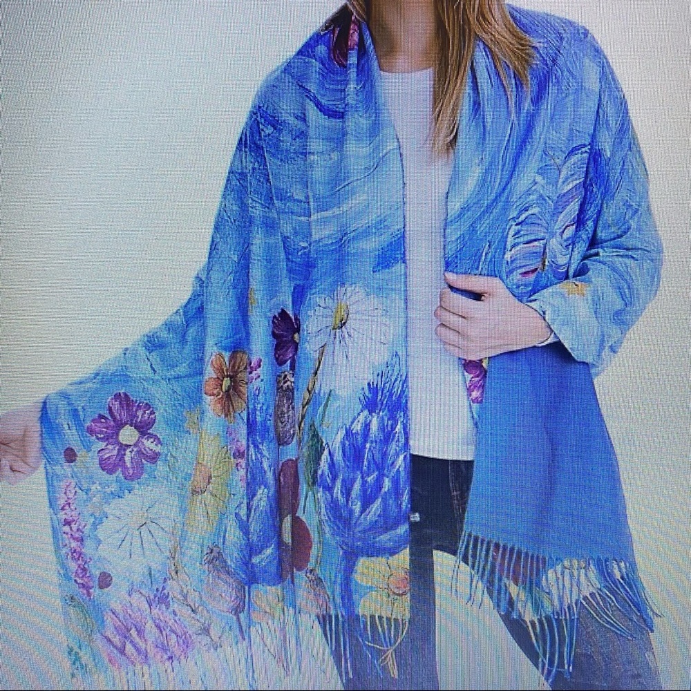 Minky Bright Bold Colorful Boho Floral Shawl Scarf